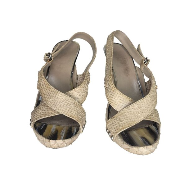 Christian Dior Beige Snake skin Strappy Slingback Heels Size 38 Women's Designer - Picture 6 of 11